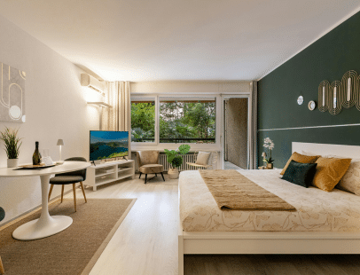 Modern bedroom in 2 BHK apartment Bangalore